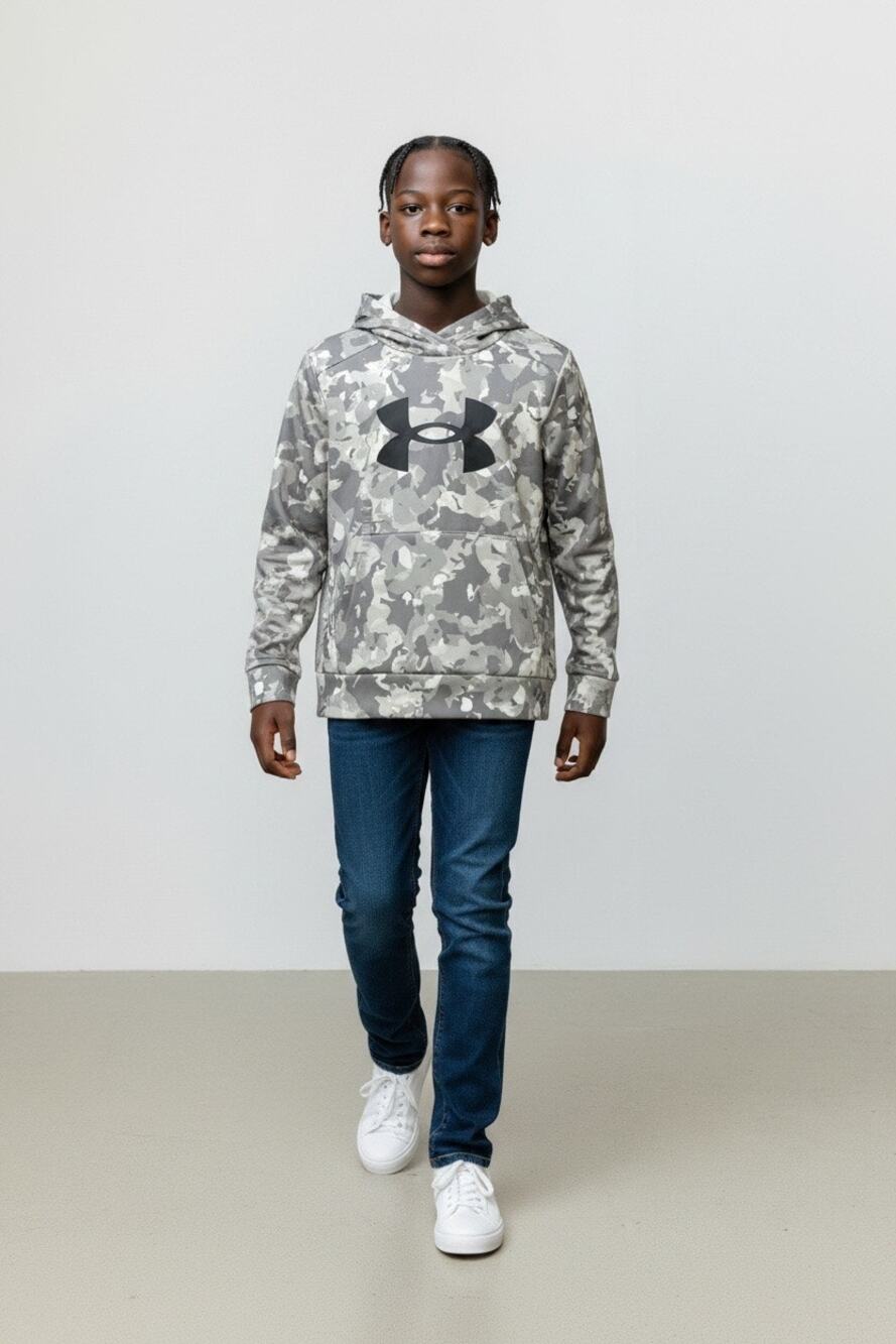 Under Armour Boy's Fleece Camo Print Hoodie Long Sleeves Gray Size YL/G NWT